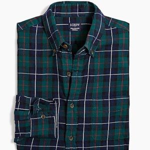 J. Crew brushed twill. Classic fit. Green plaid.